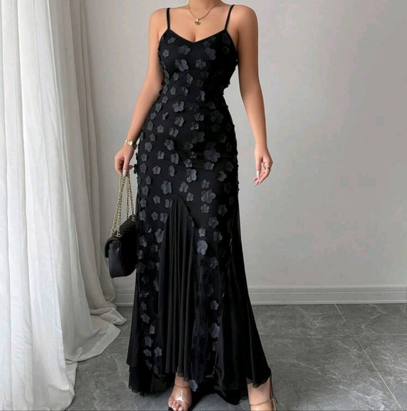 Women's Fashion Elegant 3D Floral Mesh Patchwork Fishtail Dress - Picture 2 of 4